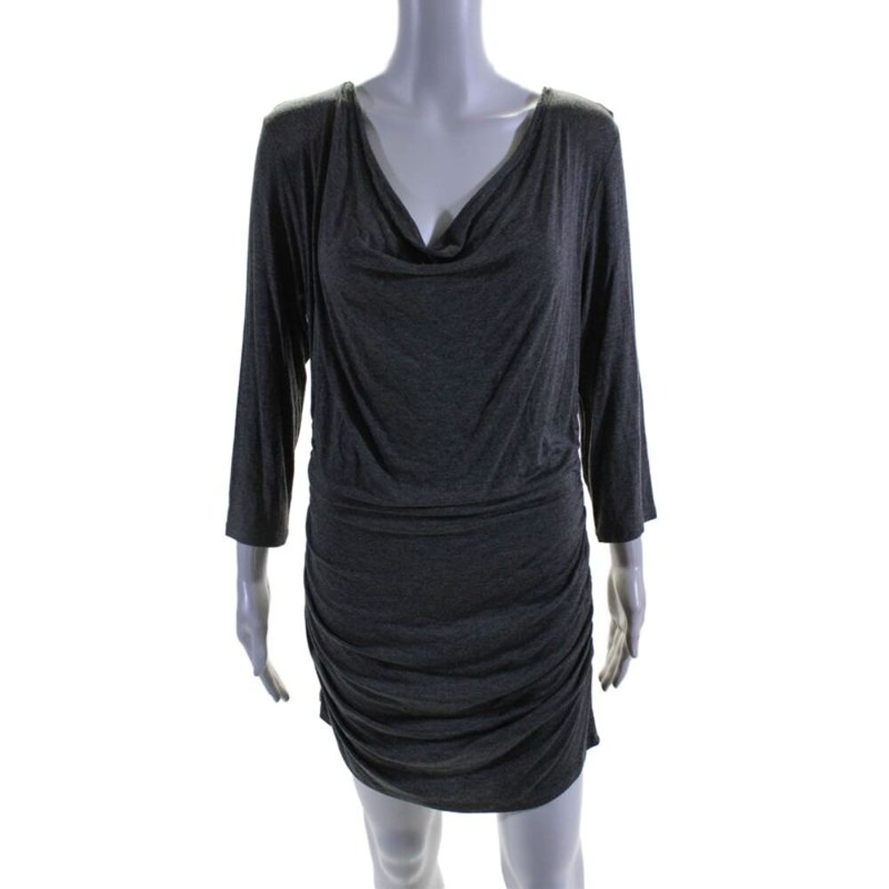 Elle Lauri Womens Long Sleeves Ruched Body Con Mini Dress Gray Size Large